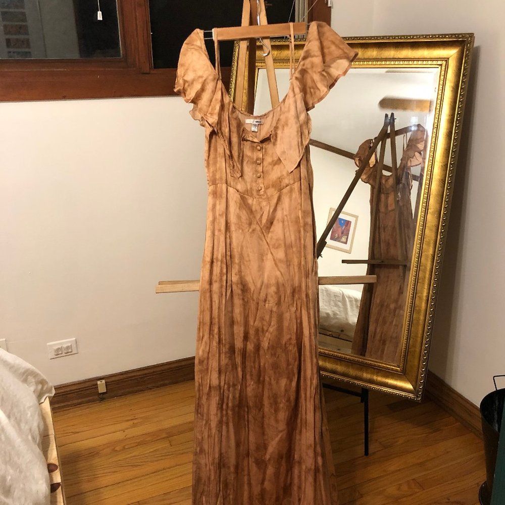 Tie dye satin maxi dress off the shoulder dress